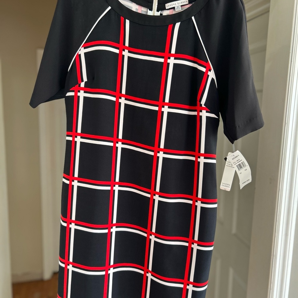Sandra Darren Black Dress with Red and White Stripes